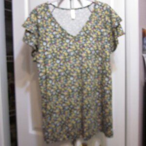 FreeOak Floral Flutter Sleeve Top Sz XL